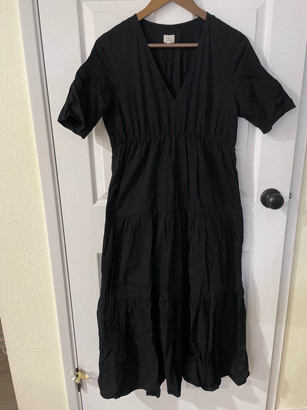 Green Label Relaxing United Arrows Black Cotton Tiered Midi Dress Small